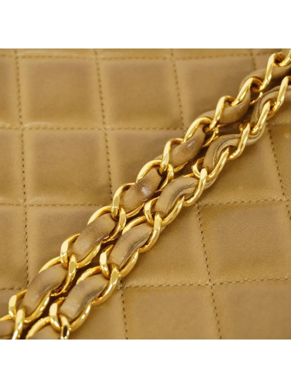 Chanel Shoulder Bag Quilted Brilliant Lambskin Beige Gold
